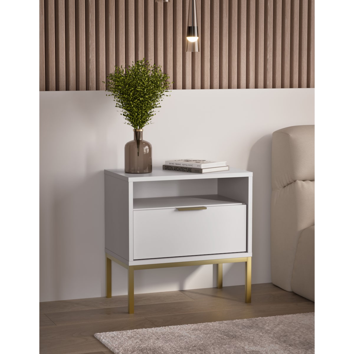Szafka nocna Austin biała & złota