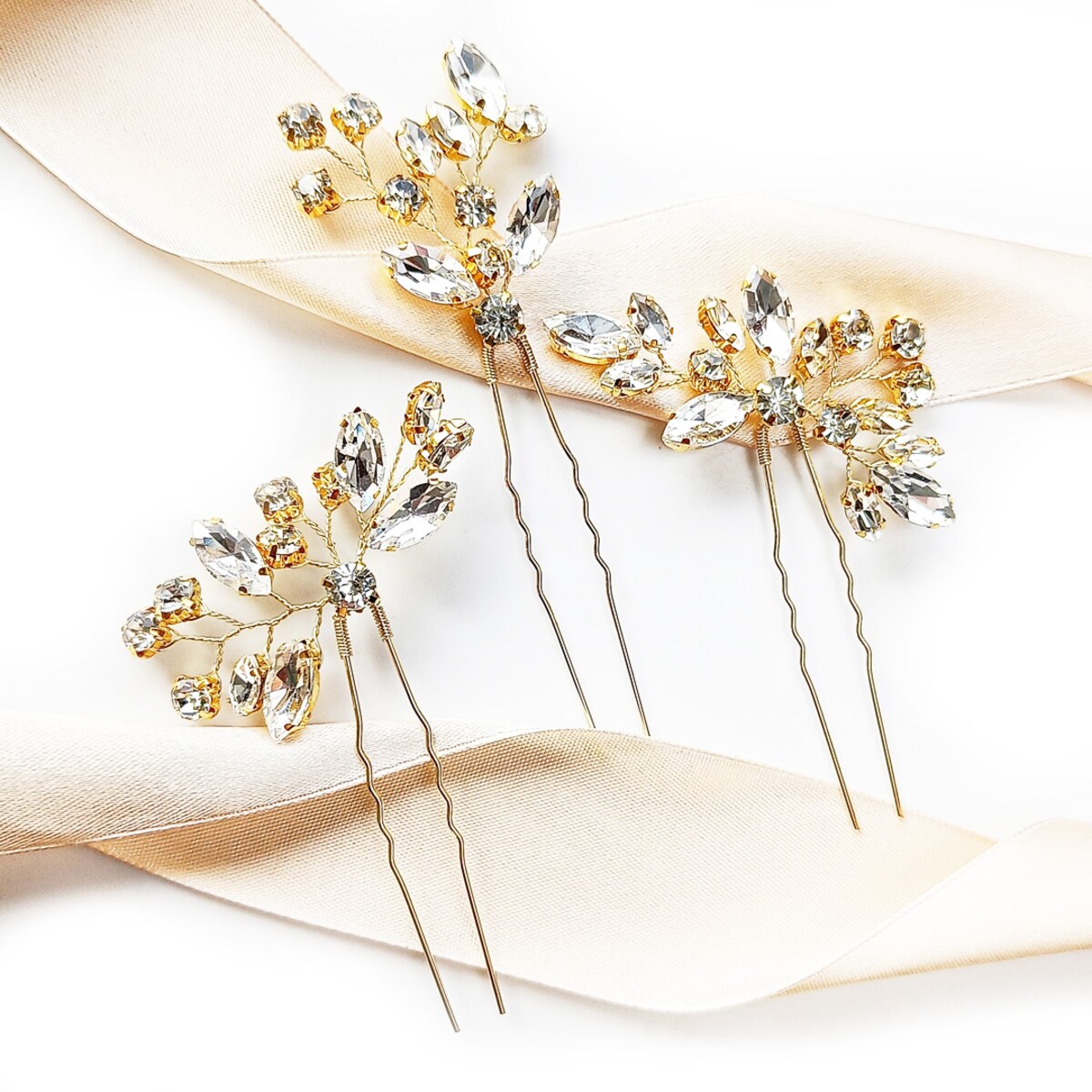 KOMPLET wsuwek spinek szpilek do fryzury na ślub BŁYSZCZĄCE złote efektowne