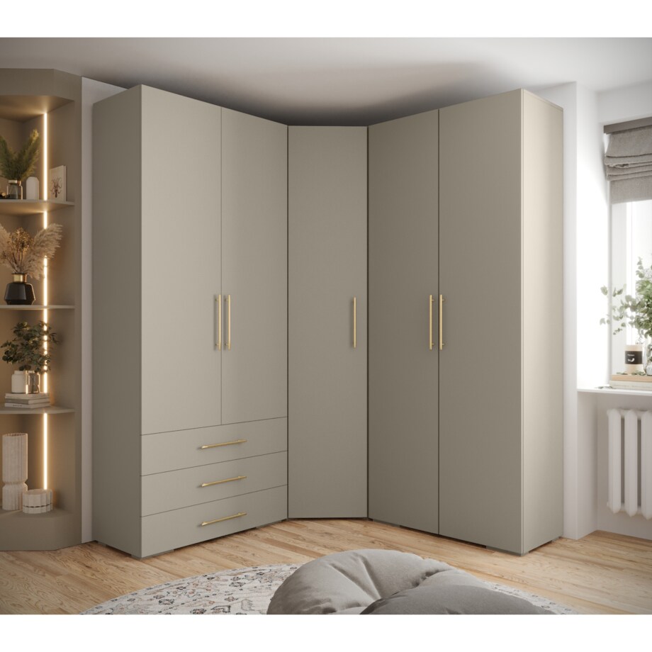 Garderoba wysoka do przedpokoju INOVA 3 Z1 kaszmir+złoty