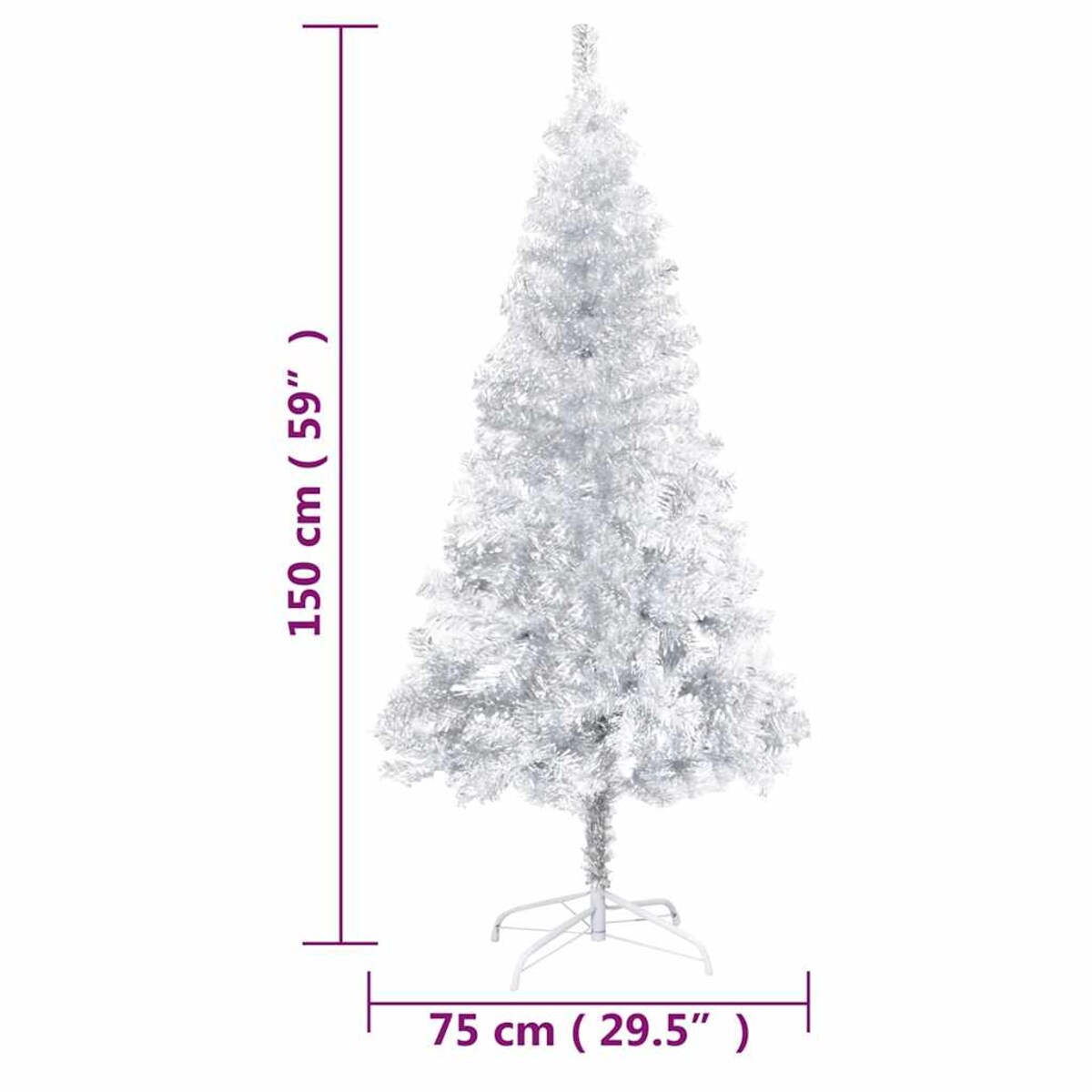 vidaXL Sztuczna choinka z lampkami i bombkami, srebrna, 150 cm, PET