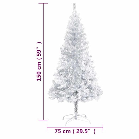vidaXL Sztuczna choinka z lampkami i bombkami, srebrna, 150 cm, PET