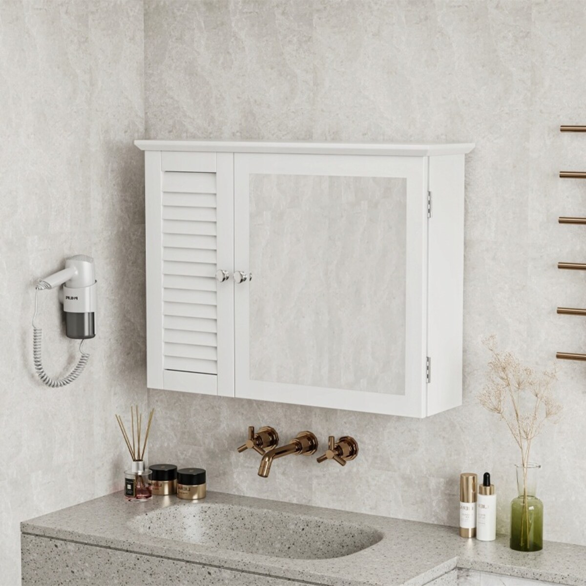 Szafka łazienkowa z lustrem 65x49x15 cm biała