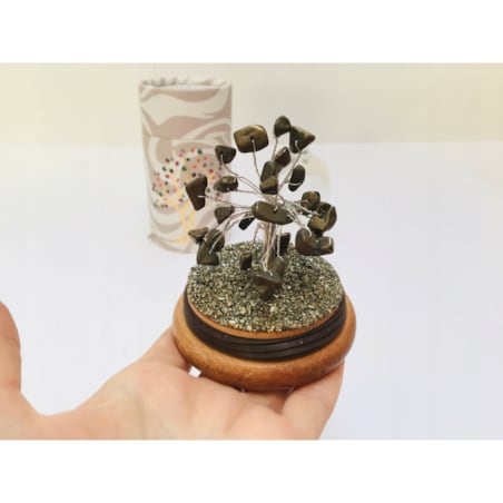 Drzewko KAMIENI z PIRYTU amulet talizman na szczęście w Szklanej Kopule box