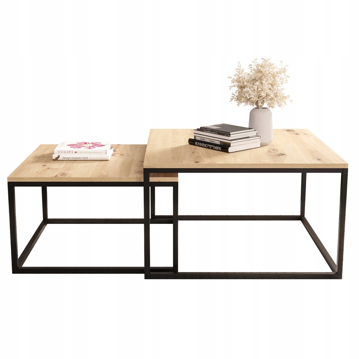 Nowoczesne Stoliki Kawowe 2w1 CUBE Czarny Loft Minimalizm Dąb Artisan 2szt