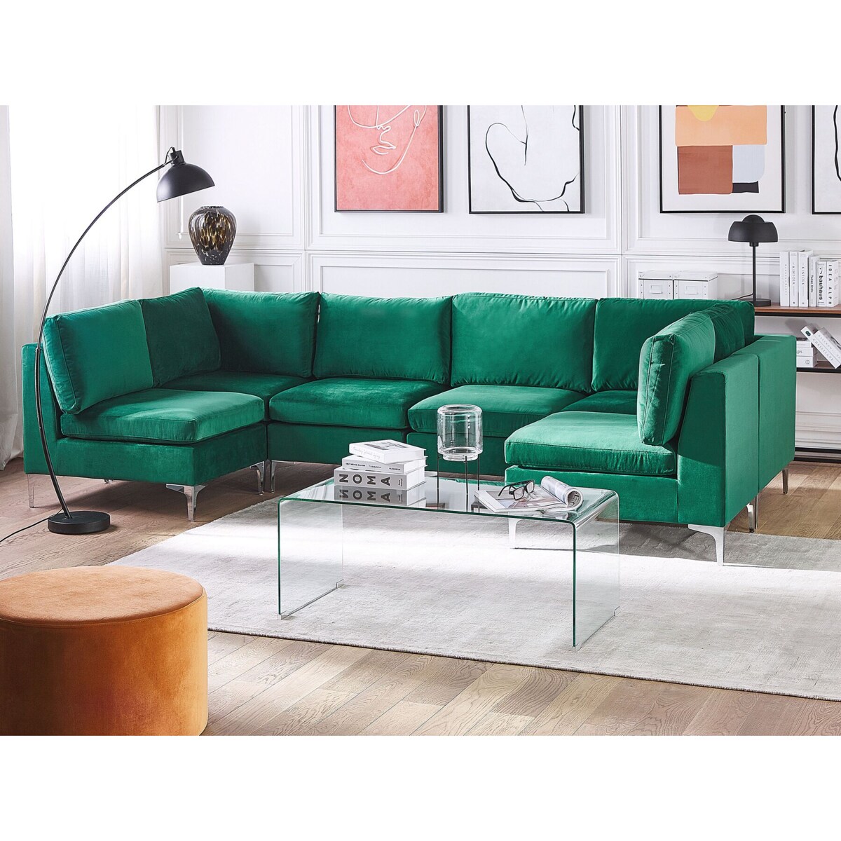 Sofa modułowa 6-osobowa welurowa zielona EVJA