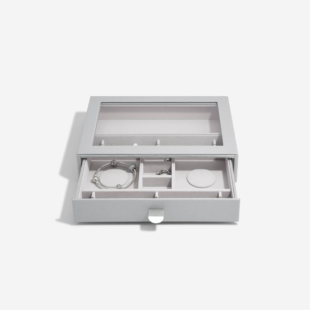 Szkatułka na charmsy Stackers Pebble classic kamienna szarość z szufladą i szklaną pokrywką