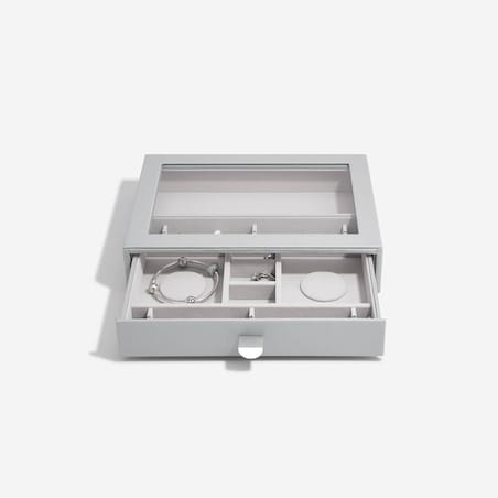 Szkatułka na charmsy Stackers Pebble classic kamienna szarość z szufladą i szklaną pokrywką