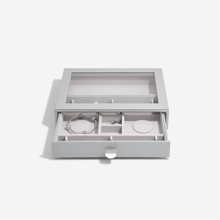 Szkatułka na charmsy Stackers Pebble classic kamienna szarość z szufladą i szklaną pokrywką