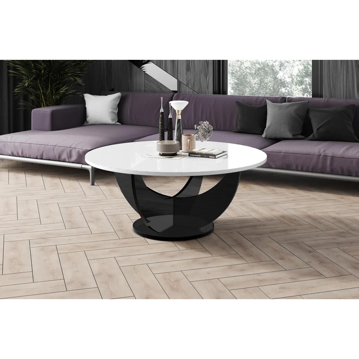 Ława CAPRI 100x100 biały połysk/czarny połysk