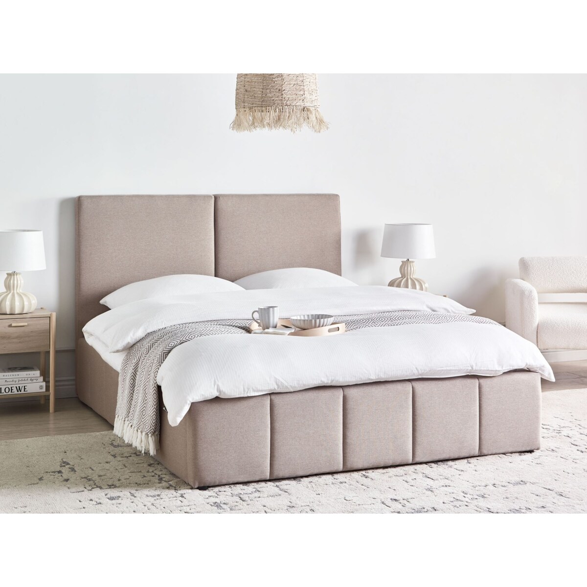 Łóżko z pojemnikiem CASTELNAVET 160 x 200 cm Beżowoszary