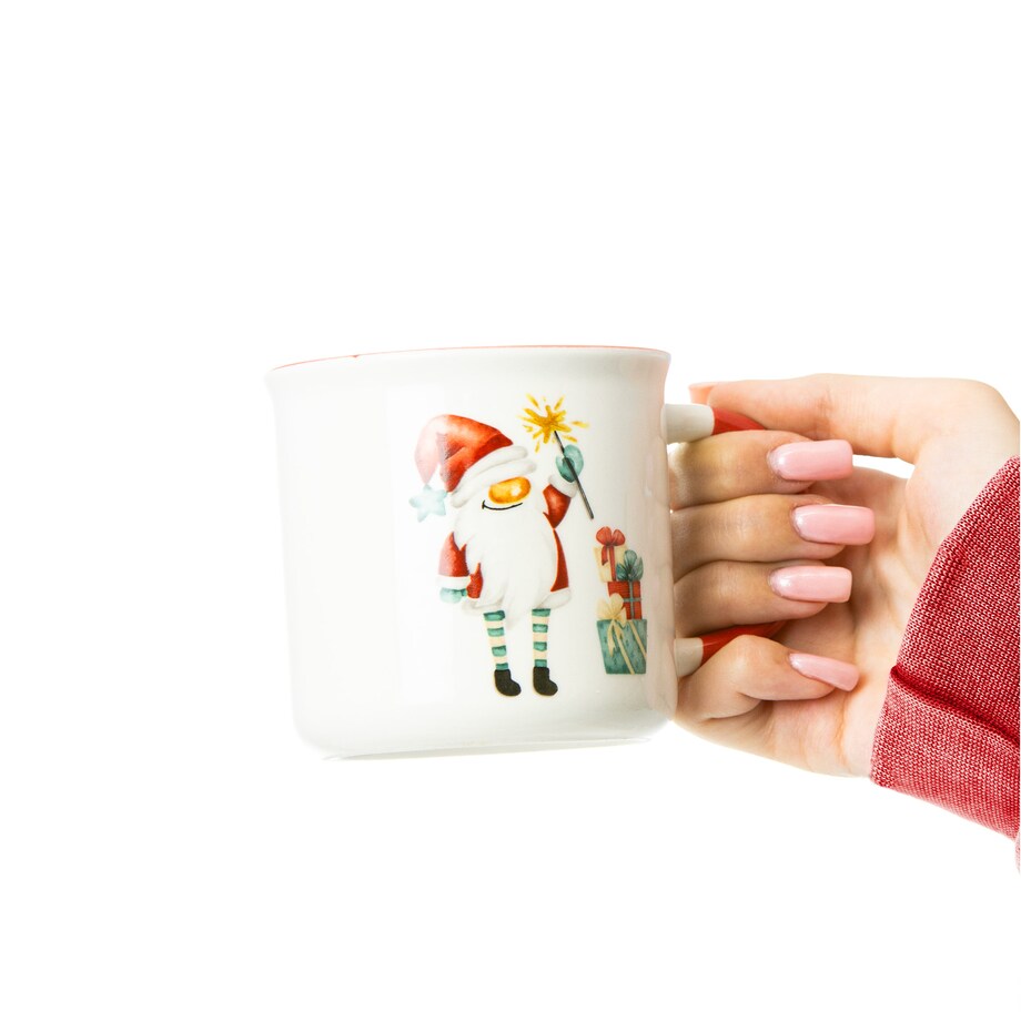 Kubek Świąteczny Ceramiczny Na Prezent 300 Ml Boże Narodzenie Mikołaj Lizak Zestaw 2 Szt