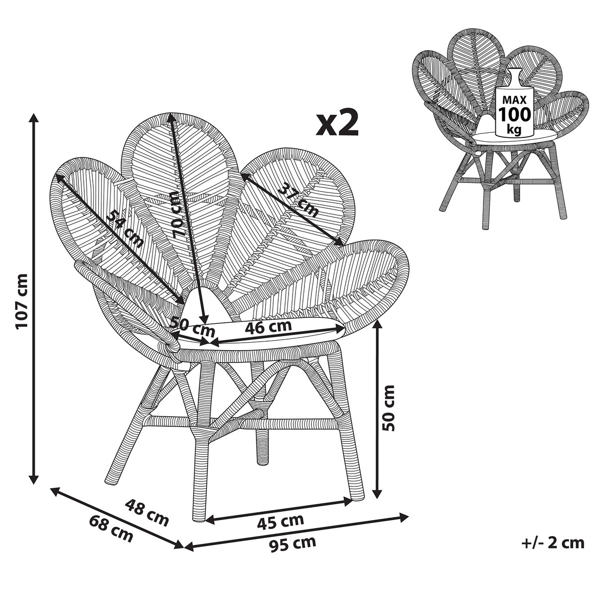 Zestaw 2 foteli paw FLORENTINE Rattan Naturalny
