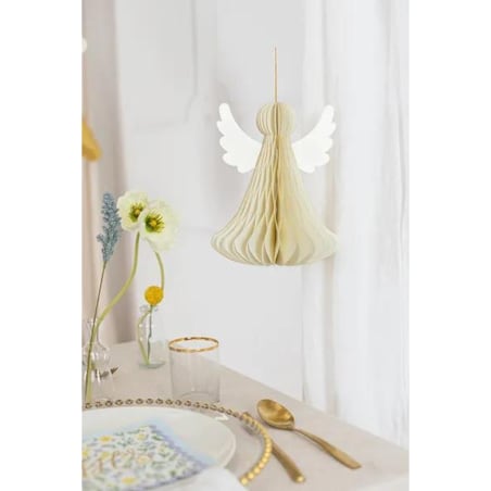 Dekoracja papierowa honeycomb Aniołek, kość słoniowa, 15 cm
