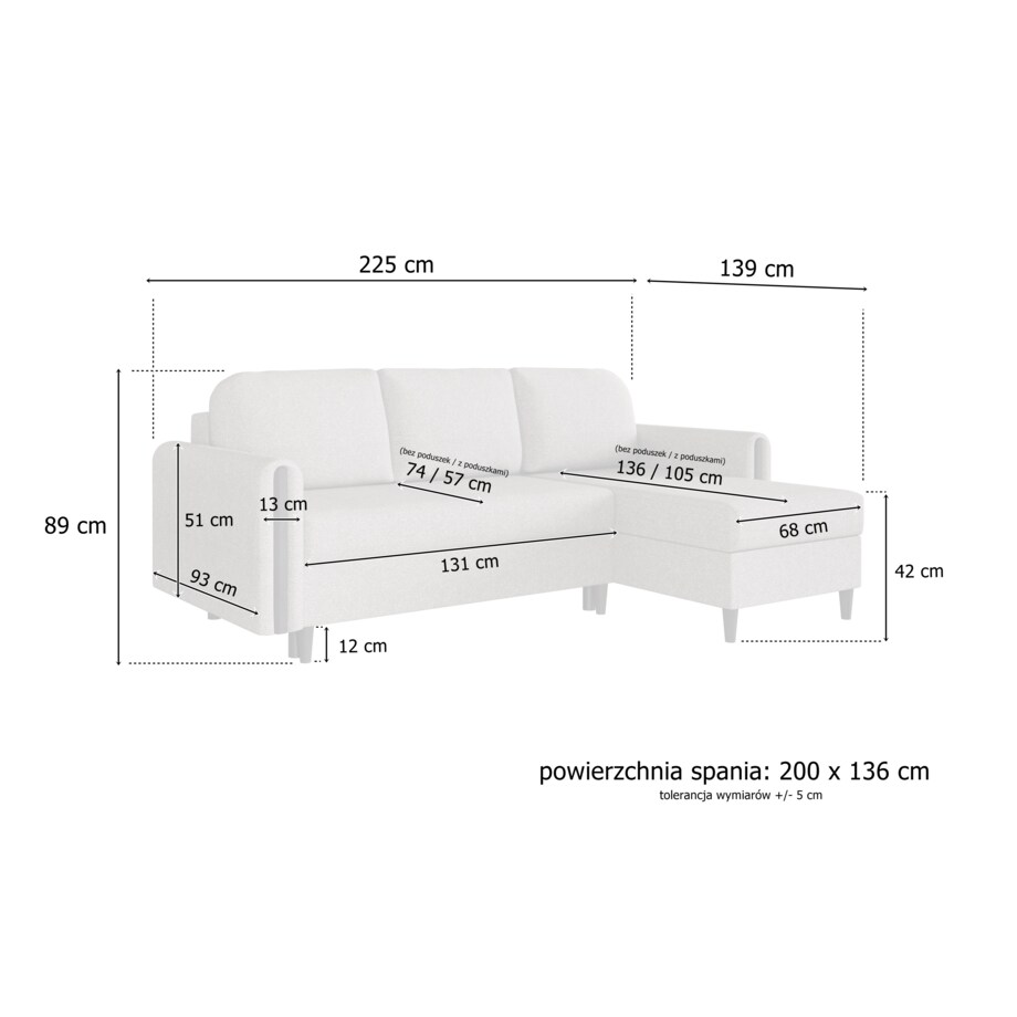 Narożnik GALOS z funkcją spania- szary- prawostronny
