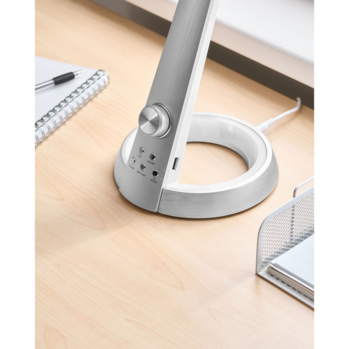 Lampa biurkowa LED CANOPUS Z portem USB Srebrny