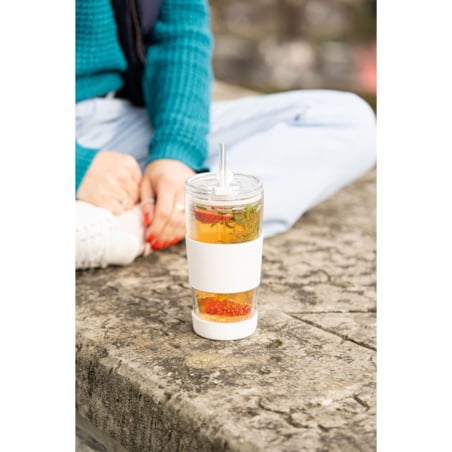 Kubek termiczny szklany ze słomką 600 ml biały Fuori 30404