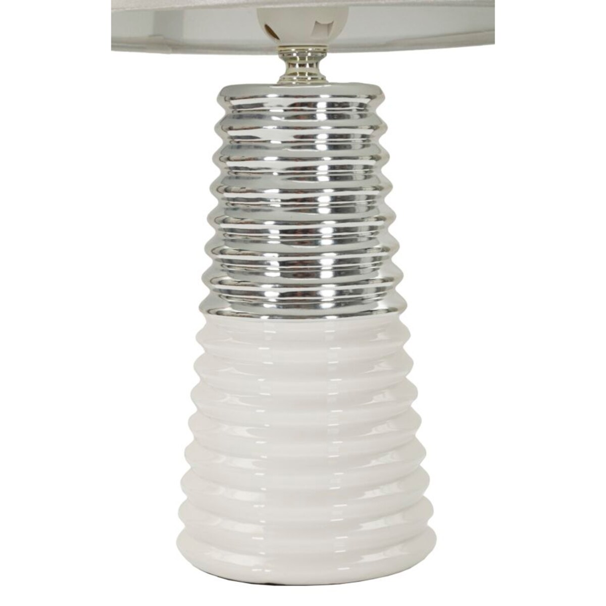 Lampa stołowa Candela, kolor biały i srebrny, ceramika, żelazo i tkanina, 25 x 25 x 41 cm, 1 x E27, do salonu i sypialni, Mauro Ferretti