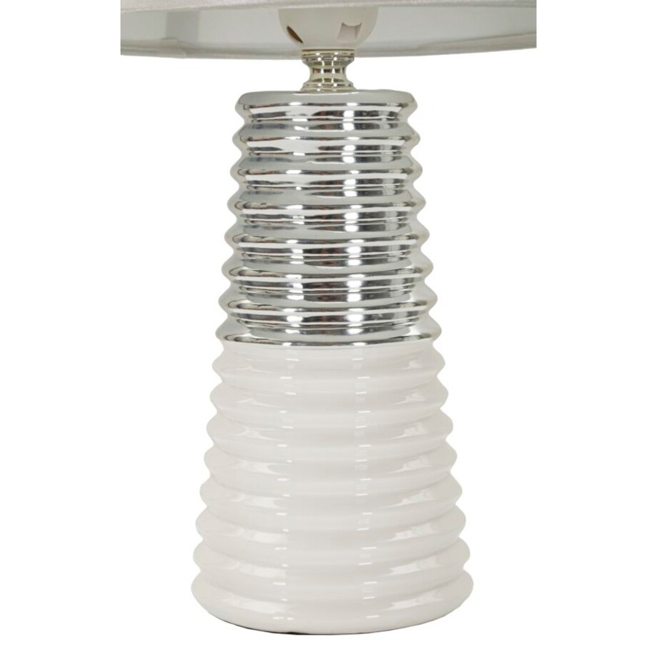 Lampa stołowa Candela, kolor biały i srebrny, ceramika, żelazo i tkanina, 25 x 25 x 41 cm, 1 x E27, do salonu i sypialni, Mauro Ferretti