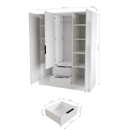 Szafa NIKOLA 150 z regulowanymi półkami do przedpokoju, sypialni- biała