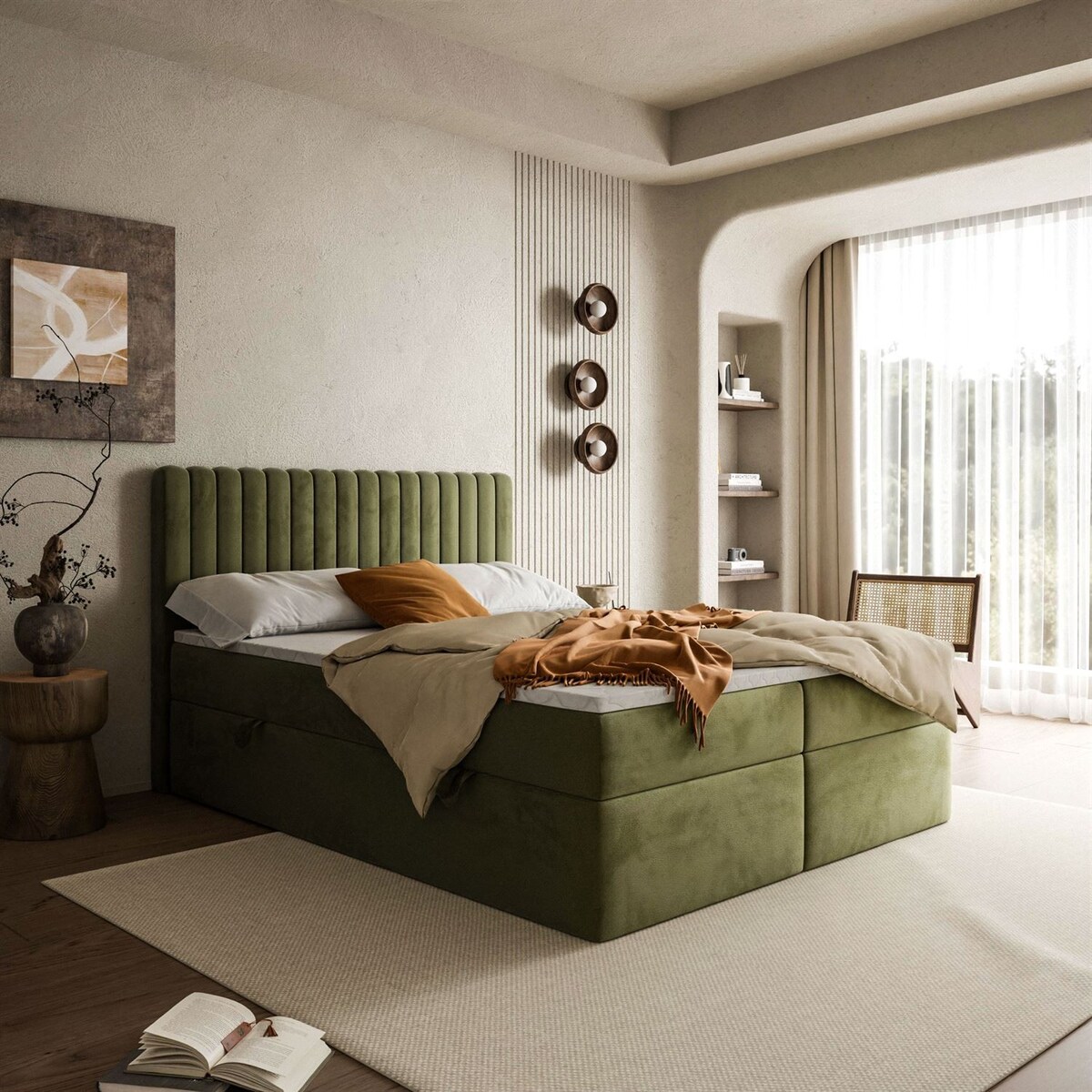 Łóżko kontynentalne JANELLE z materacem bonellowym, 140x200, RV 215, topper