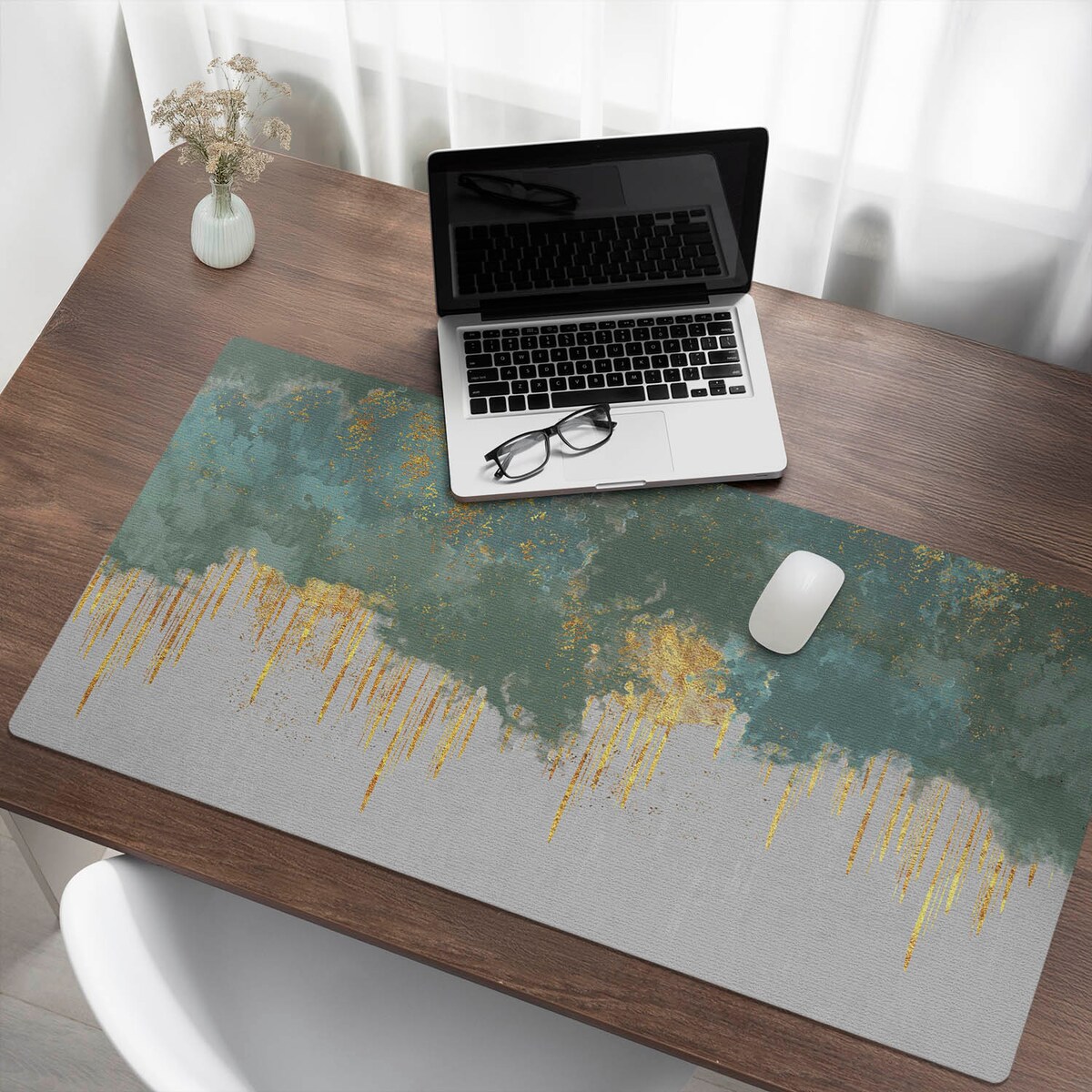 Zielona mata na biurko Abstrakcyjne smugi, 120x60 cm