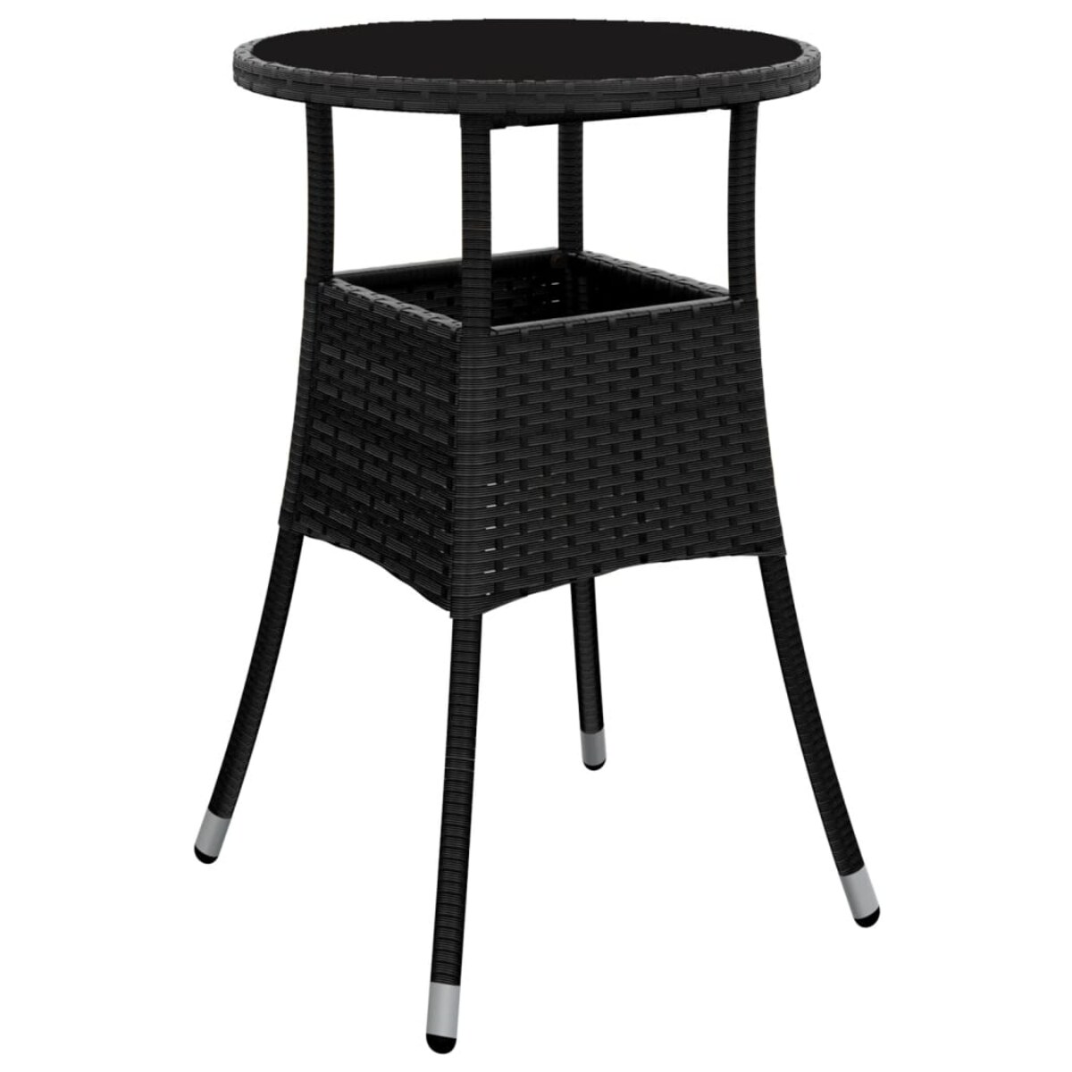 vidaXL Stolik ogrodowy, Ø60x75 cm, szkło hartowane i rattan PE, czarny