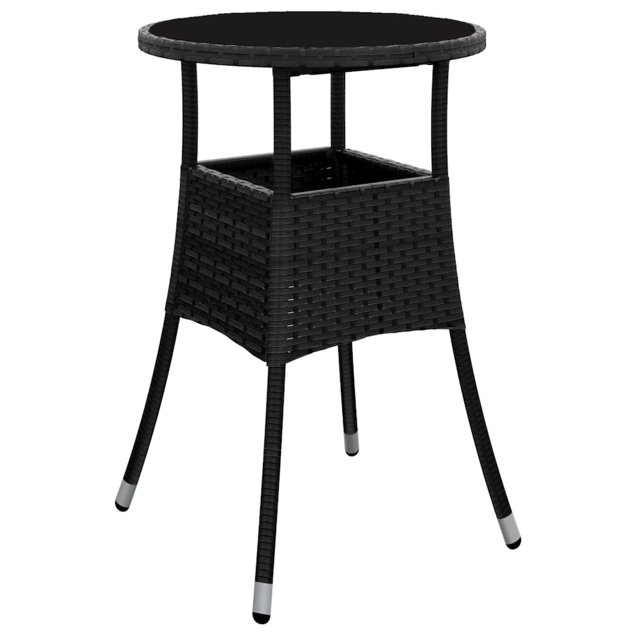 vidaXL Stolik ogrodowy, Ø60x75 cm, szkło hartowane i rattan PE, czarny