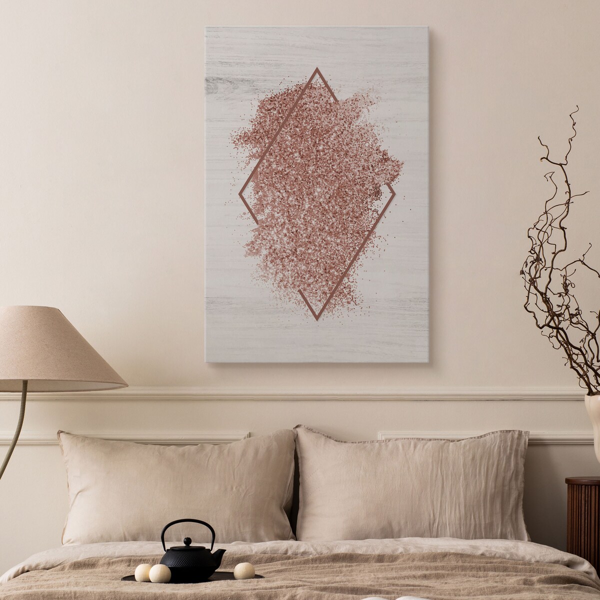 Obraz Różowy Romb Imitacja Drewna Styl Glamour 30x40cm