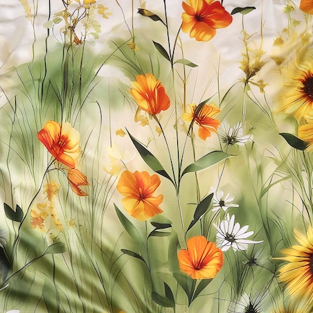 Pościel satyna bawełniana 160x200 Solaia kremowa, kwiatowa zielona łąka, Satynlove Premium