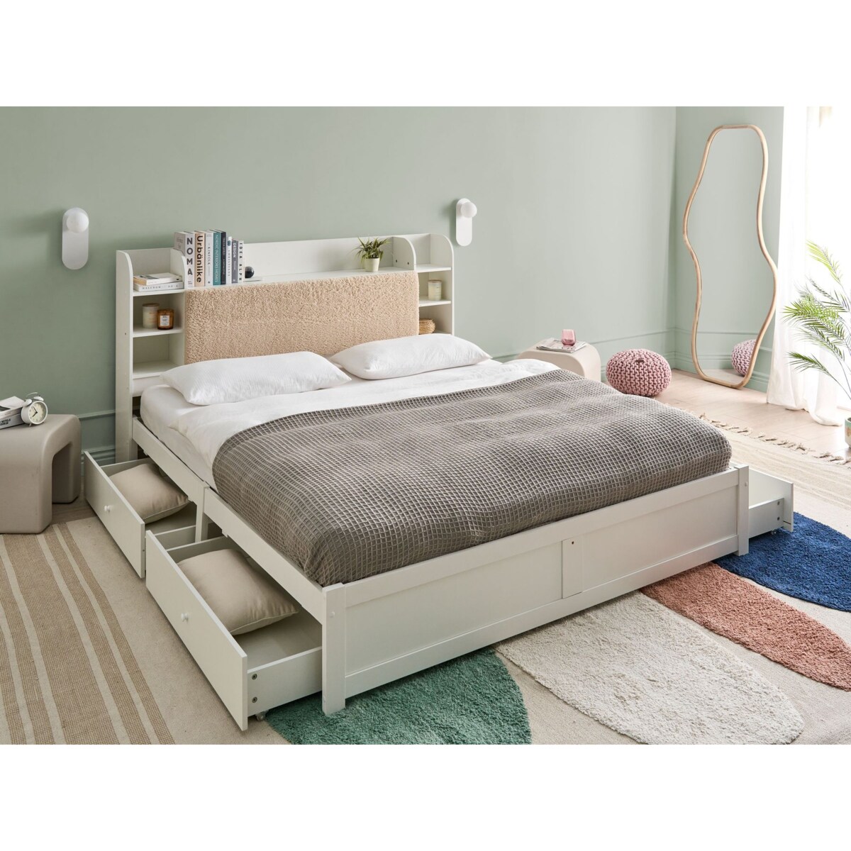 Łóżko z szufladami BIZOU 180 x 200 cm Biały