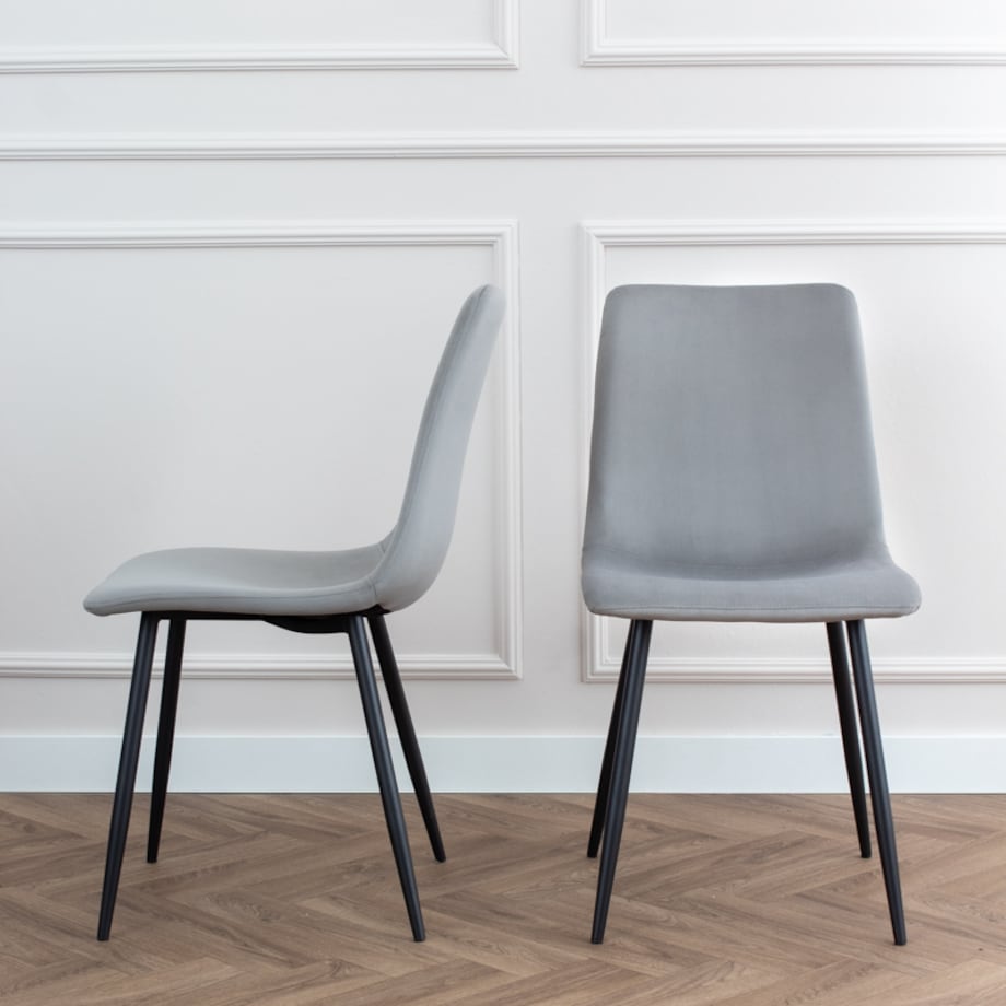 Krzesło tapicerowane welurowe klasyczne szare gładkie do salonu jadalni