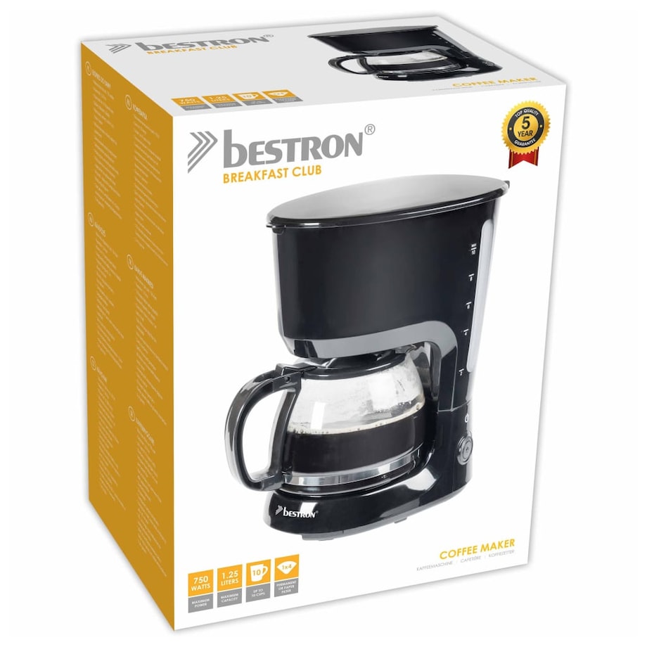 Bestron Ekspres do kawy ACM750Z, czarny, plastikowy, 750 W, 1,25 L