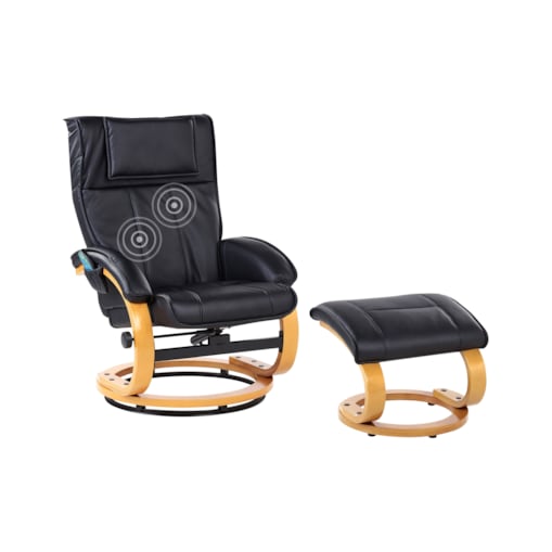 Fotel z masażem MAJESTIC Z podnóżkiem Ekoskóra Czarny
