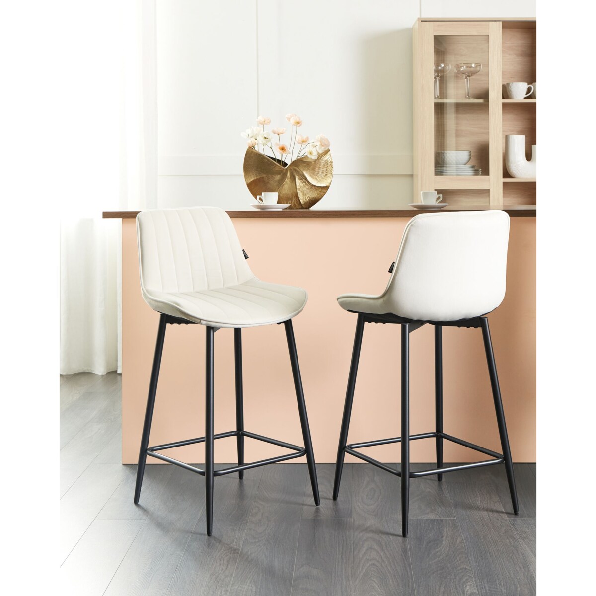 Krzesło barowe Zestaw 2 Welur Jasnobeżowy DUBROVNIK