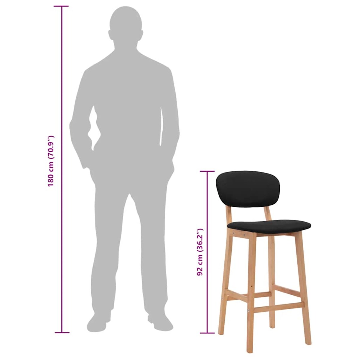 vidaXL Stołki barowe, 2 szt., czarne, tapicerowane tkaniną