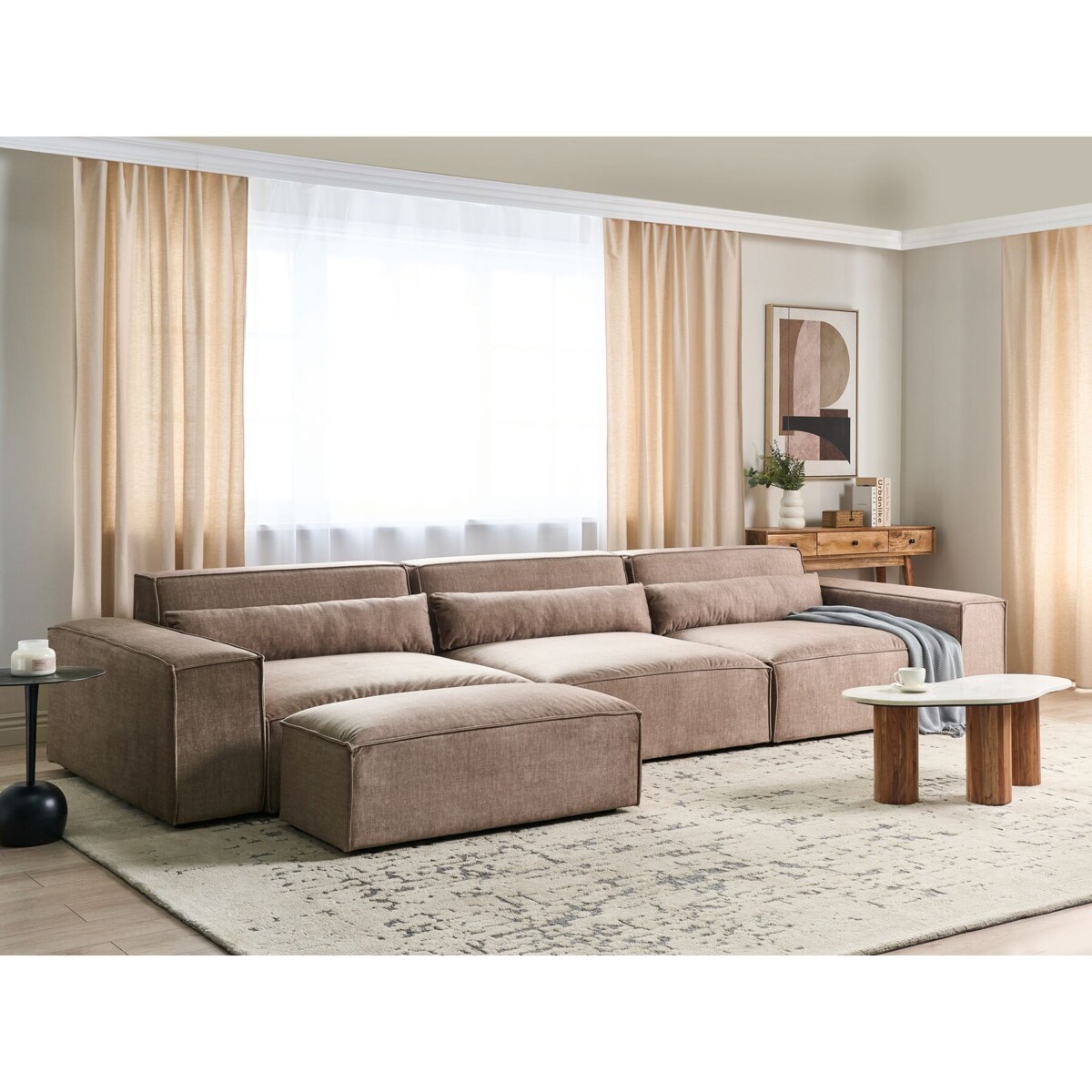 Sofa modułowa 3-osobowa z otomaną brązowa HELLNAR