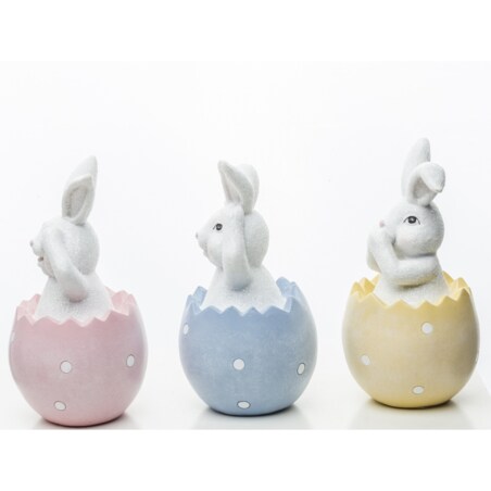 Dekoracja - 3 króliczki w kolorowych skorupkach 12x6,5x6,5 cm