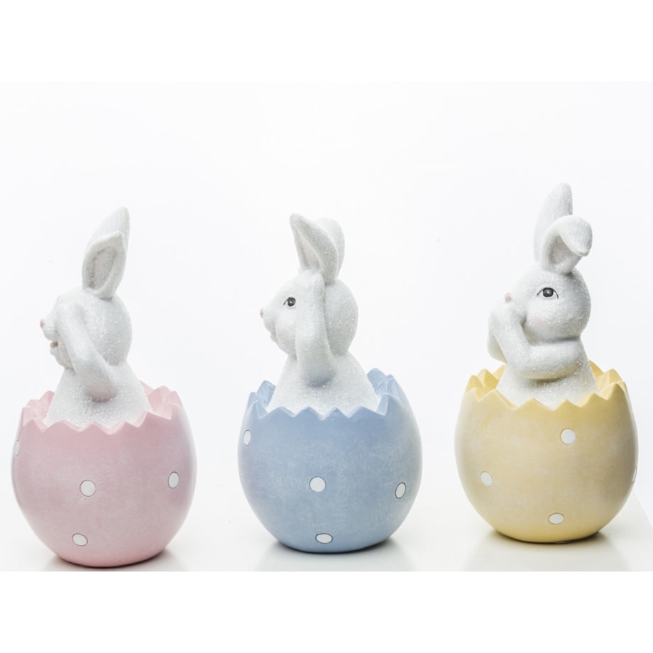 Dekoracja - 3 króliczki w kolorowych skorupkach 12x6,5x6,5 cm