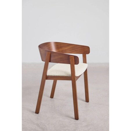 Krzesło drewniane, ciemne drewno + bouclé, Olsen