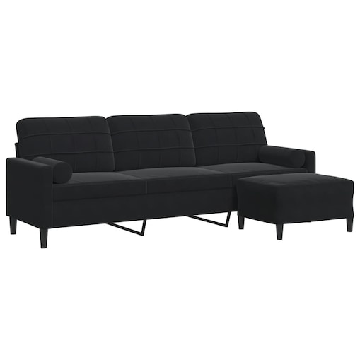 vidaXL 3-osobowa sofa z podnóżkiem, czarna, 210 cm, aksamit