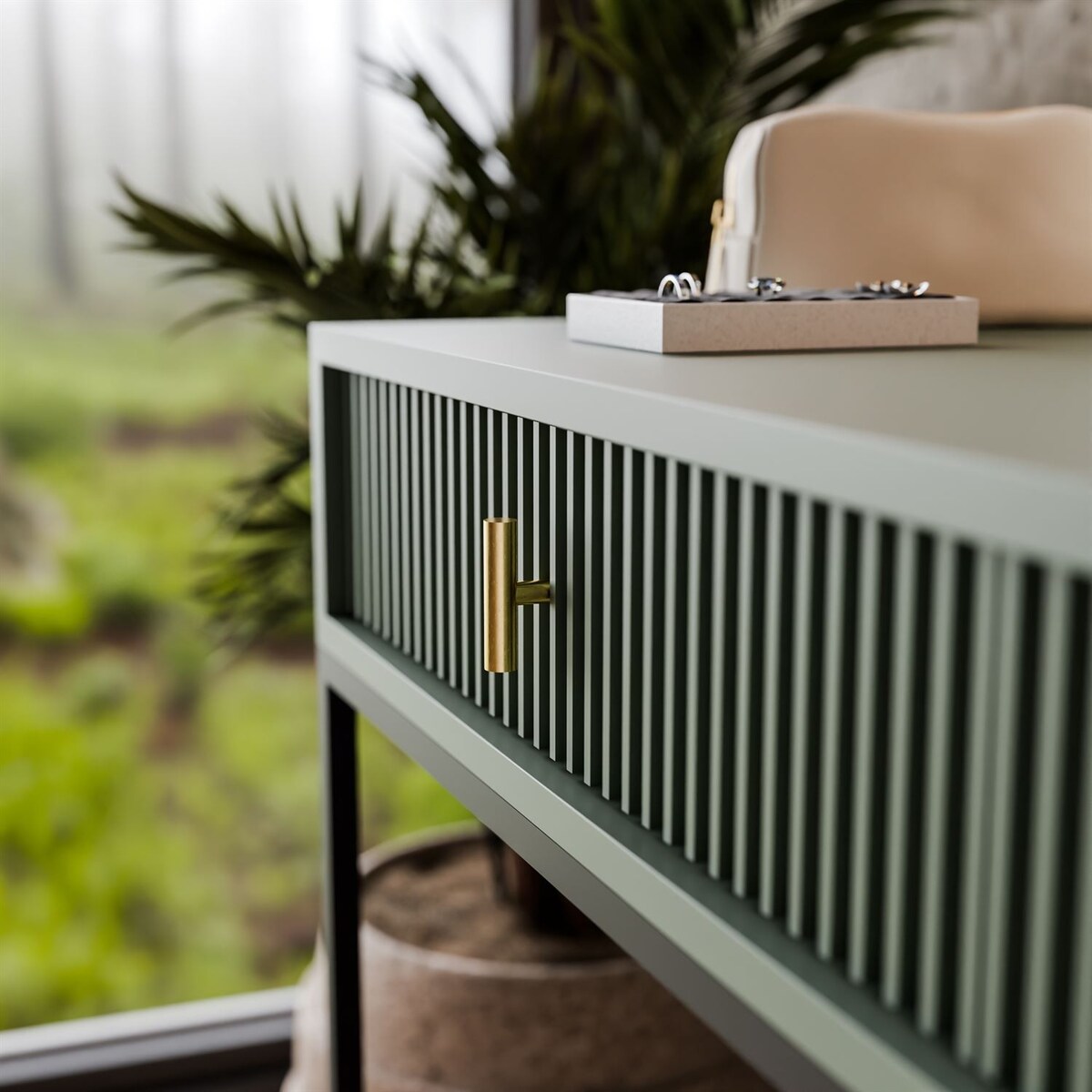 Toaletka MIDNIGHT ELITE z lustrem LED na stelażu, zielona