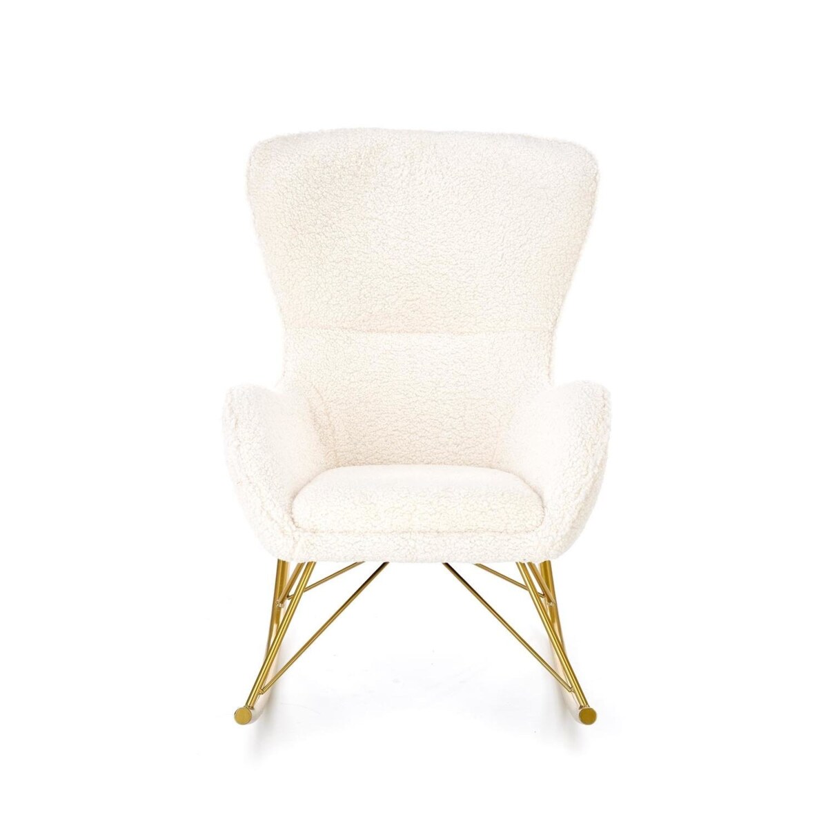 FOTEL NA BIEGUNACH Fadil KREMOWY tkanina bouclé ZŁOTE NOGI