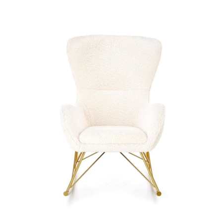 FOTEL NA BIEGUNACH Fadil KREMOWY tkanina bouclé ZŁOTE NOGI