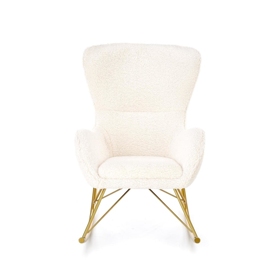 FOTEL NA BIEGUNACH Fadil KREMOWY tkanina bouclé ZŁOTE NOGI