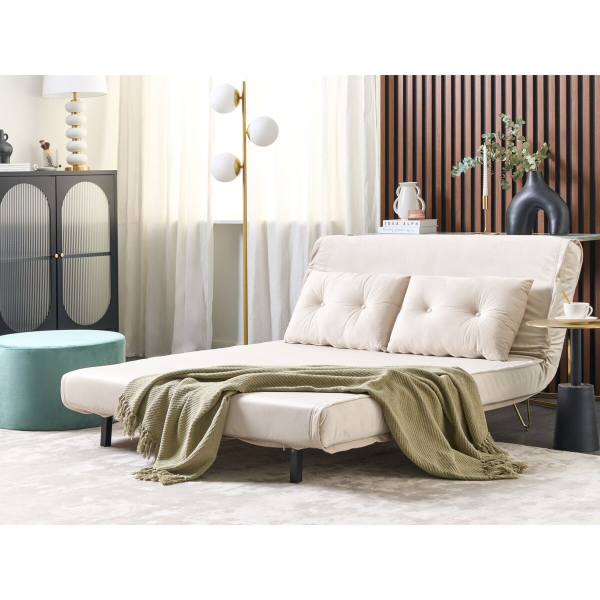 Sofa rozkładana VESTFOLD Welur Beżowy dla 2 osób