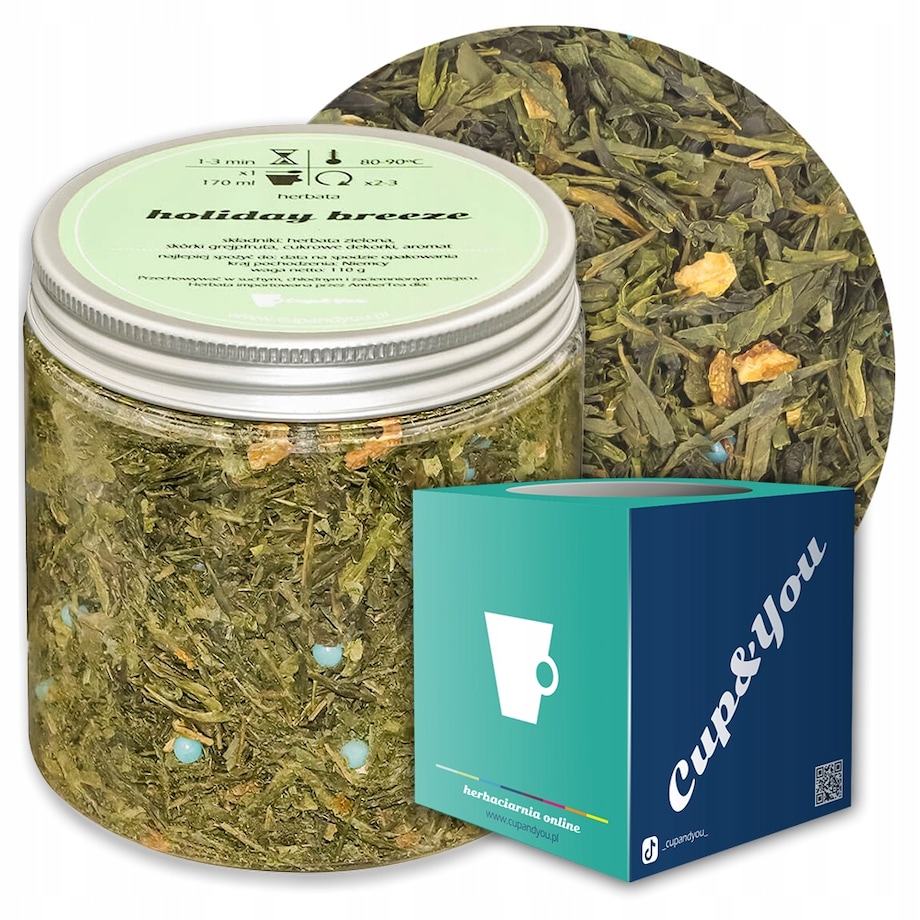 Herbata zielona Holiday Breeze o smaku orzeźwiającego grejpfruta PREMIUM - herbata liściasta sypana mieszanka napar susz - gotowa na prezent upominek