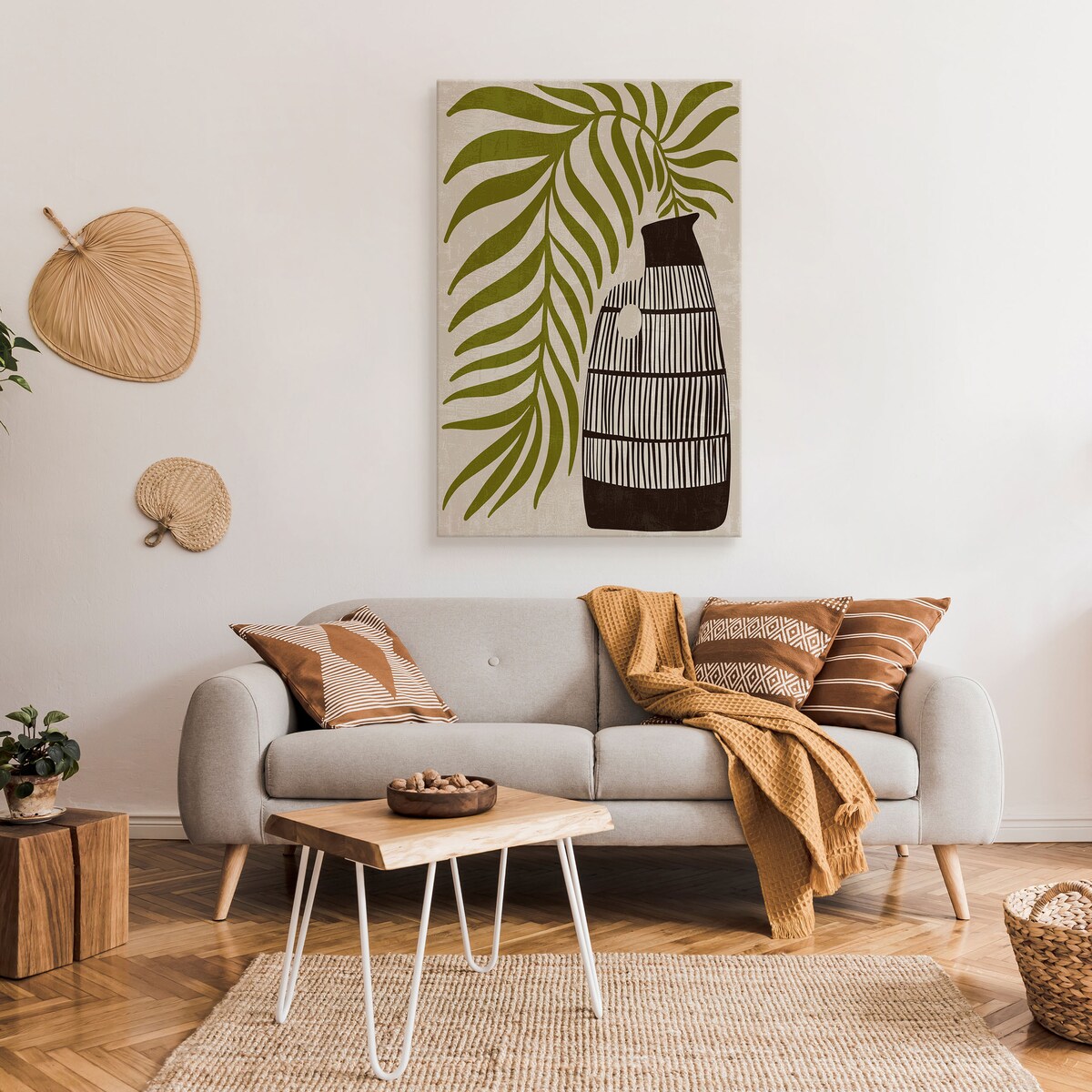 OBRAZ LIŚCIE PALMOWE MARTWA NATURA STYL BOHO 80x120cm