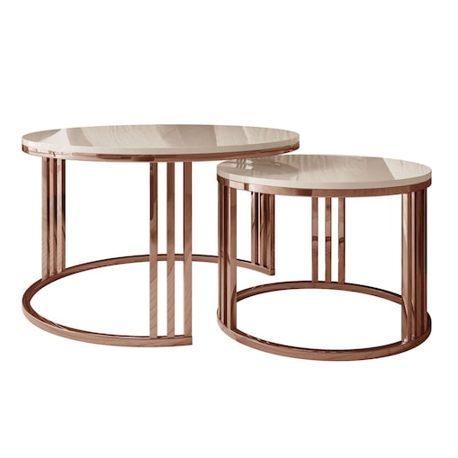 Zestaw stolików kawowych LORI 2w1 połysk, miedziana podstawa, kaszmir połysk