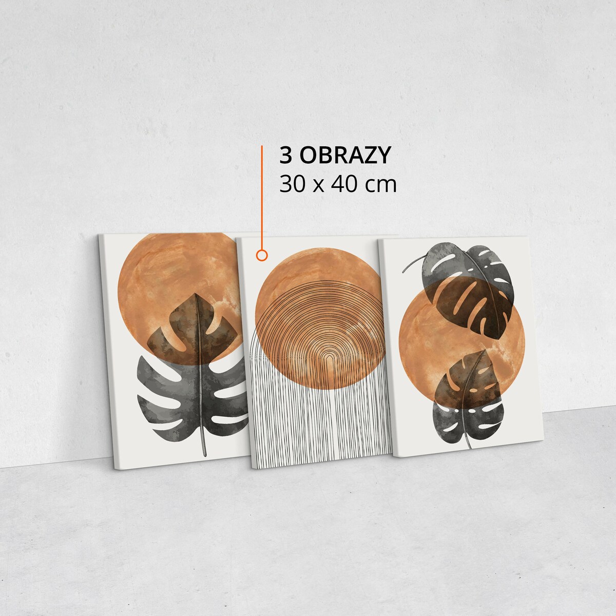 OBRAZY NA PŁÓTNIE SET LIŚCIE TROPIKALNE MONSTERY AKWARELE STYL BOHO 90x40cm