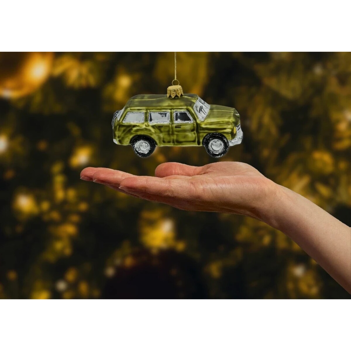 Bombka choinkowa: Duży klasyczny samochód retro: zielony